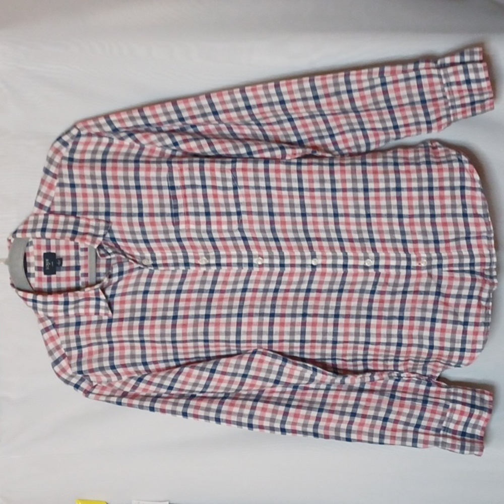 J.CREW Men's Linen Multi-colored Gingham Checkered Shirt. Size L. Slim.